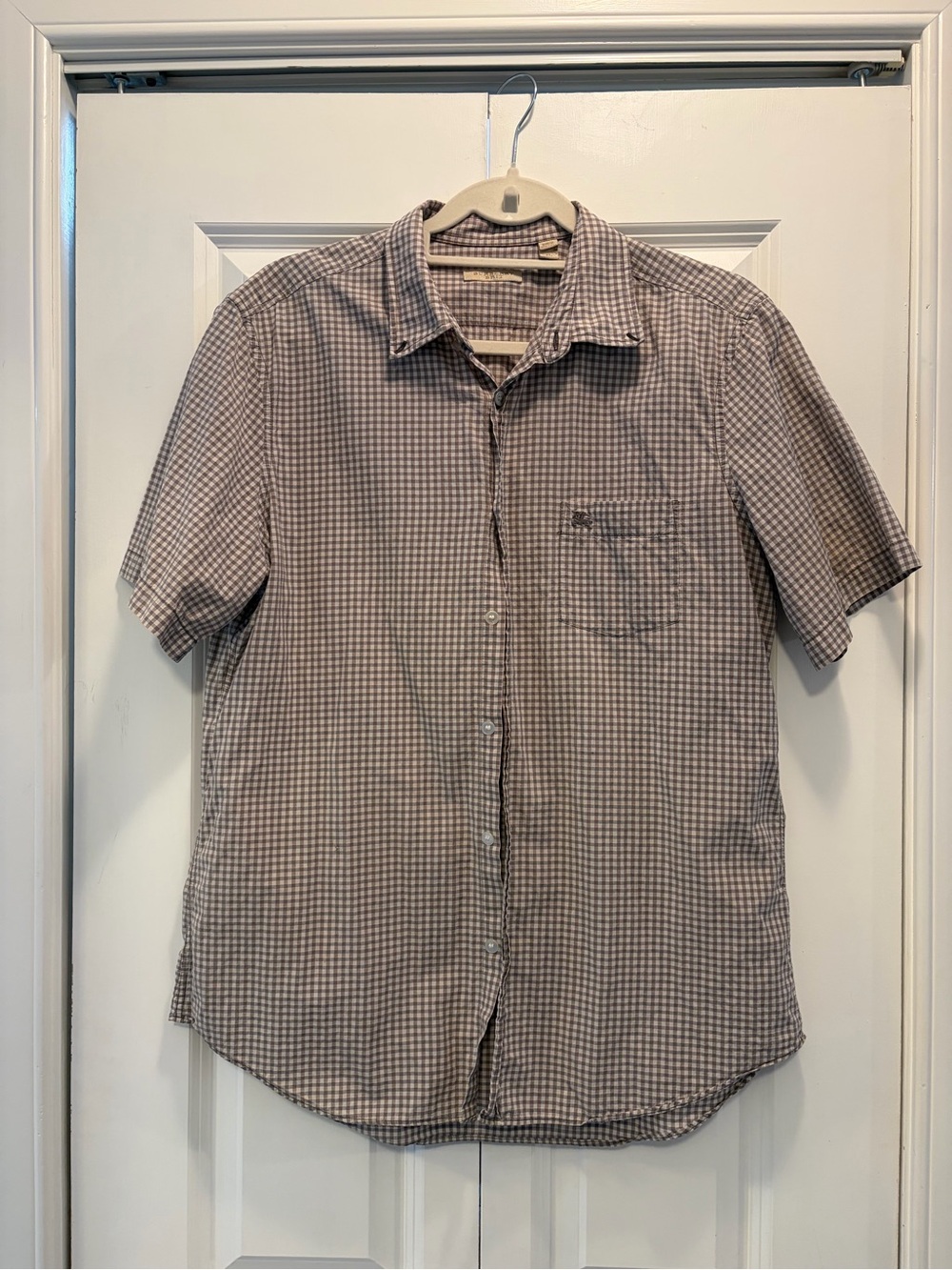 Burberry Brown Checked Short-Sleeve Button-Down Shirt